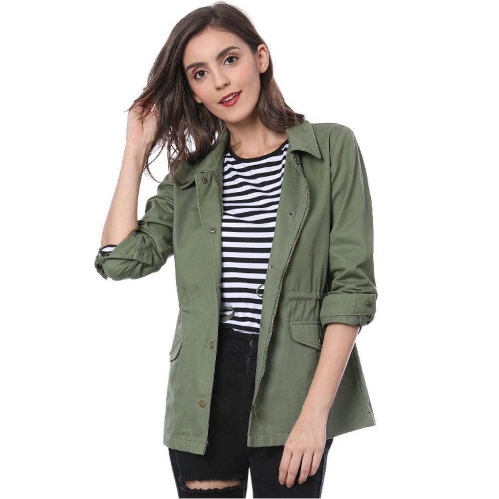 NWT! Allegra K Women's  Drawstring
Waist Flap Pockets  Utility Jacket Green S